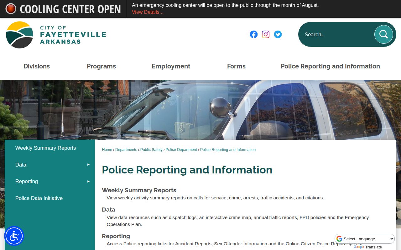 Fayetteville Police arrest reporting and Washington County record links