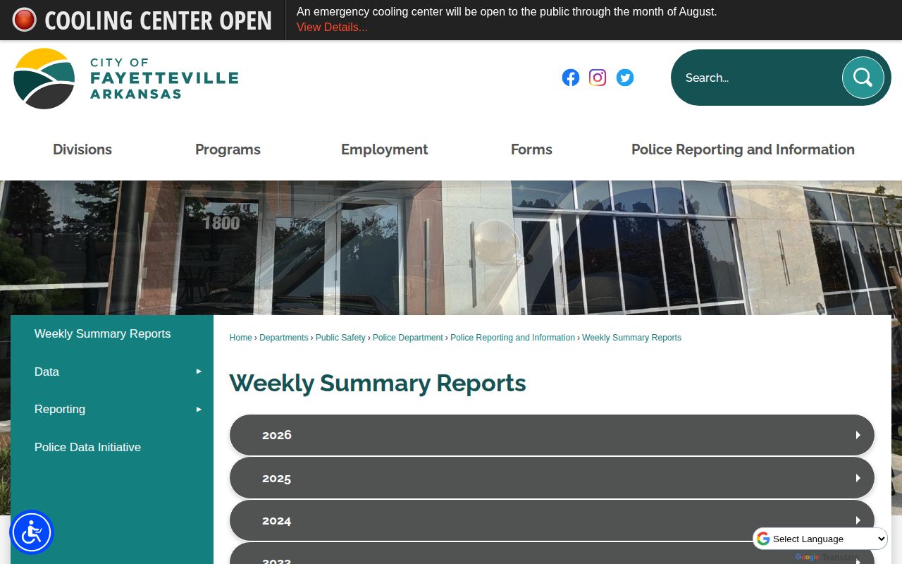 Fayetteville Police weekly arrest summary archive for Washington County