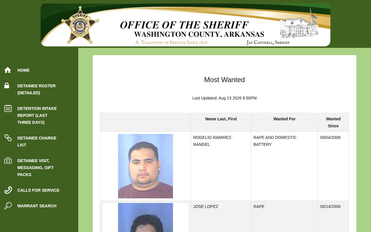 Washington County most wanted fugitives official record page